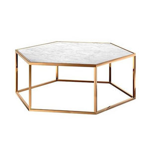 Mesa de centro de mármol blanco hexion, mesa de centro antigua con acabado dorado para decoración del hogar, mesa grande de Metal de diseño lujoso - Product Image 2