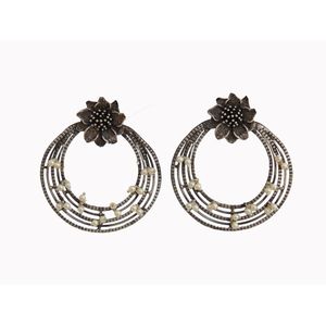 new indian latest handmade trending wholesale <b>silver</b> look alike brass floral design earing <b>set</b> for girls and women - Product Image 1