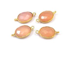 Piedra lunar de melocotón, piedras preciosas naturales, hechas a mano, forma ovalada, Plata de ley, oro, oro rosa, joyería chapada en oro, doble fianza facetada - Product Image 1