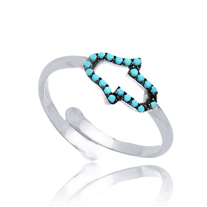 Anillo con forma de Hamsa de piedra turquesa, joyería de plata de ley 925 hecha a mano al por mayor - Product Image 5