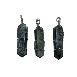 Fournisseur de pendentifs en agate mousse à double pointe : Pendentifs en agate mousse à double pointe à vendre - Product Image 1