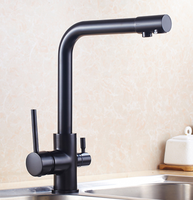Double Poignée Mat Noir Cuisine Robinet à Trois Voies Chaude L'eau Filtrée À Froid Robinet 3 Façon Cuisine Mitigeur