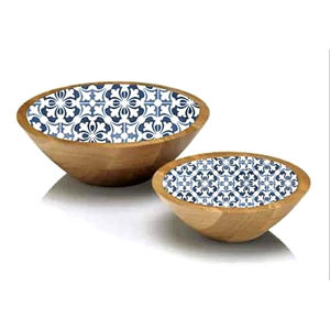Bol de service rond en bois écologique fait à la main, avec support en métal argenté pour décor de mariage, bol de serveur pour salade de fruits - Product Image 6