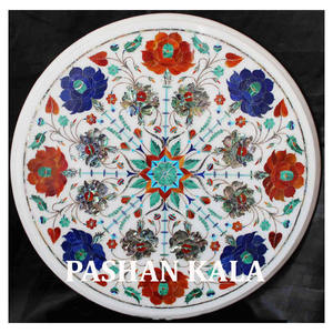 <b>White</b> Marble Inlaid Coffee <b>Round</b> <b>Table</b> Tops - Product Image 1