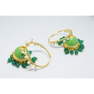 Meenakari Partywear ทองเหลือง,เคลือบทองแบบดั้งเดิมแฮนด์เมด Huggie Jhumka Earing สำหรับเด็กผู้หญิงและผู้หญิง - Product Image 3