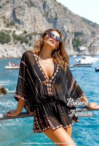 Top de manga corta para vestir en la playa, bordado y teñido anudado, hecho a mano, talla grande, caftán - Product Image 3