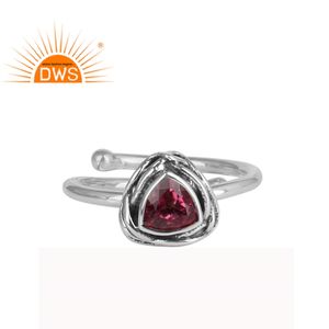 Anillo de Plata de Ley 925 con gema de topacio rosa, joyería ajustable, apilable, oxidado, Triangular - Product Image 1