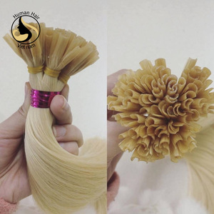 Wholesale Brazilian Bundle of Yellow Keratin Tip Mink Human Hair Extensions Raw Materials Straight <b>Cuticle</b> Woven Thread - Product Image 2