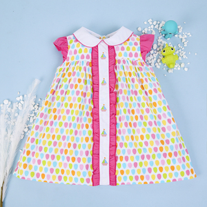 Robe d'été décontractée spéciale avec appliqué 3D pour petites filles, broderie bateau à voile - 100% coton certifié OEKO-TEX, anti-UV, longueur midi - Product Image 2