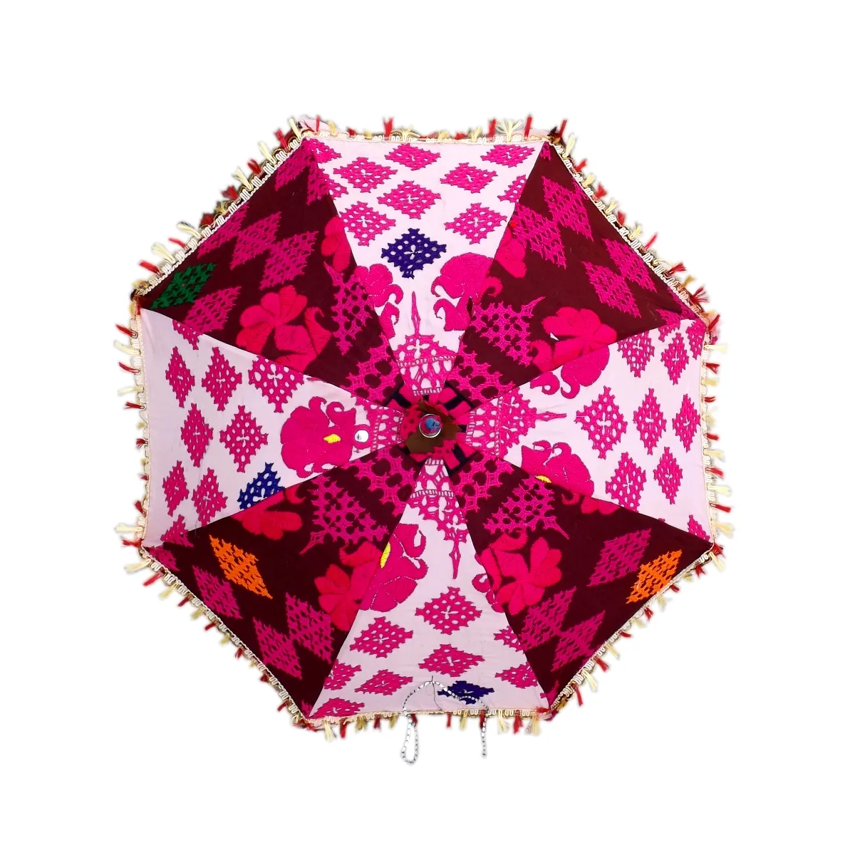 Guarda-chuva de algodão bordado, guarda-sol boho costura à mão decorativo, para o ar livre, sombra tradicional