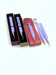 แหนบต่อขนตาปลอมปลายทองเคลือบผงสีม่วง45องศาอุปกรณ์เสริมความงามทำจากสเตนเลสออกแบบโลโก้ได้ตามต้องการ - Product Image 3