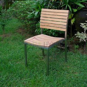 Chaise de salle à manger en teck massif, structure industrielle en acier inoxydable, écologique, moderne, simple, solide, pour la maison, le bureau, l'hôtel, l'appartement, l'entrepôt - Product Image 3