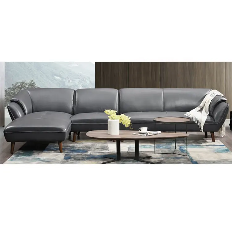 Living Room Furniture High Quality Modern Casa L Corner Living Room Gray Leather Chaise Set Sofas Latest