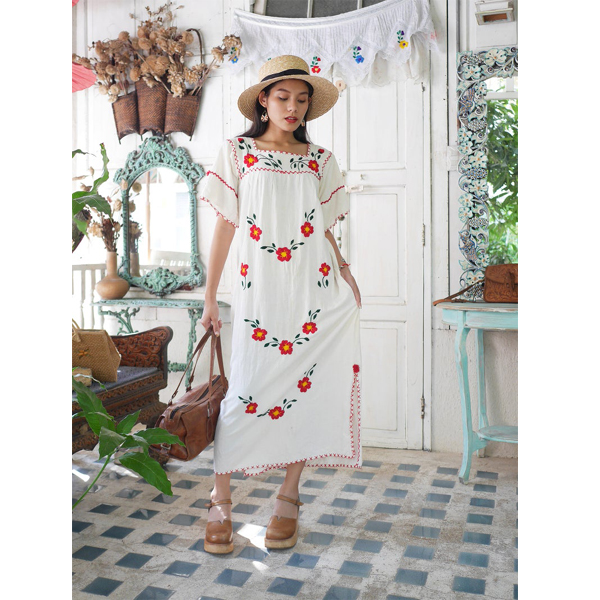 white christmas dresses Mexican Fashion Designer Talavera Off-the-Shoulder Dress - CoLores Decor