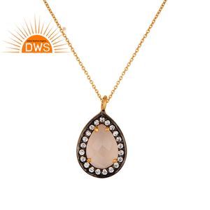 Pendentif en pierre précieuse pour femmes, style calcédoine, couleur argent Sterling plaqué or 18k, vente en gros - Product Image 1