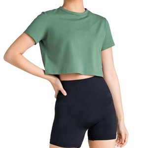 T-shirt de sport pour femmes, haut court, avec impression de transfert de chaleur, Logo imprimé, Yoga, offre spéciale - Product Image 4