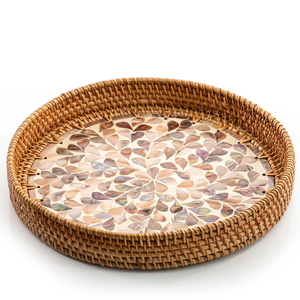Elegant Mother of Pearl Rattan <b>Tray</b>, Round Rattan Serving <b>Tray</b> in Vietnam Wholesale - Product Image 1