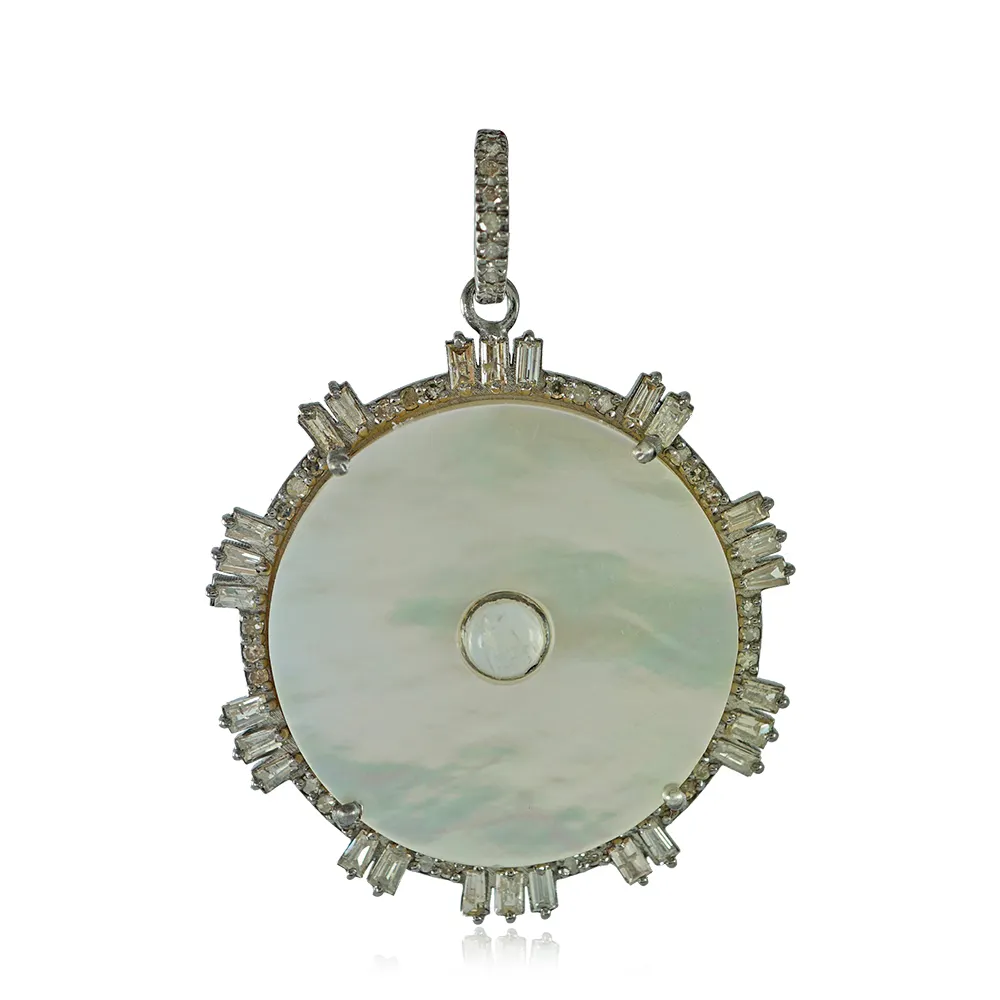 Madre de perla Baguette diamante 925 oxidado de diseñador de plata colgante collar de joyería venta al por mayor