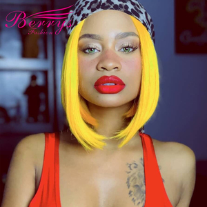 Berrysfashion <span class=keywords><strong>cabello</strong></span> brasileño Remy encaje frontal Bob pelucas 13*4 recto marrón claro encaje gris rojo azul raíces oscuras mujeres - Product Image 6