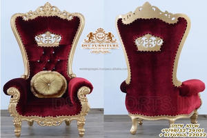 Sillas de tronos de madera maciza para el hogar, sillas de salón con acabado dorado, con espalda alta, para sala de estar - Product Image 5