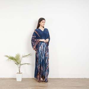 2024 venta al por mayor Tie Dye Kaftans para mujeres largo bohemio cuello en V medias mangas India ropa con tejido hasta el suelo vestidos - Product Image 4