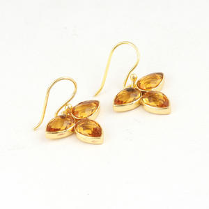 Pendientes de Mujer, Corte Pera, Citrino, Cuarzo, Hechos a Mano, al por Mayor, Latón, Chapado en Oro de 18k, Delicados, con Tres Piedras, Colgantes - Product Image 5