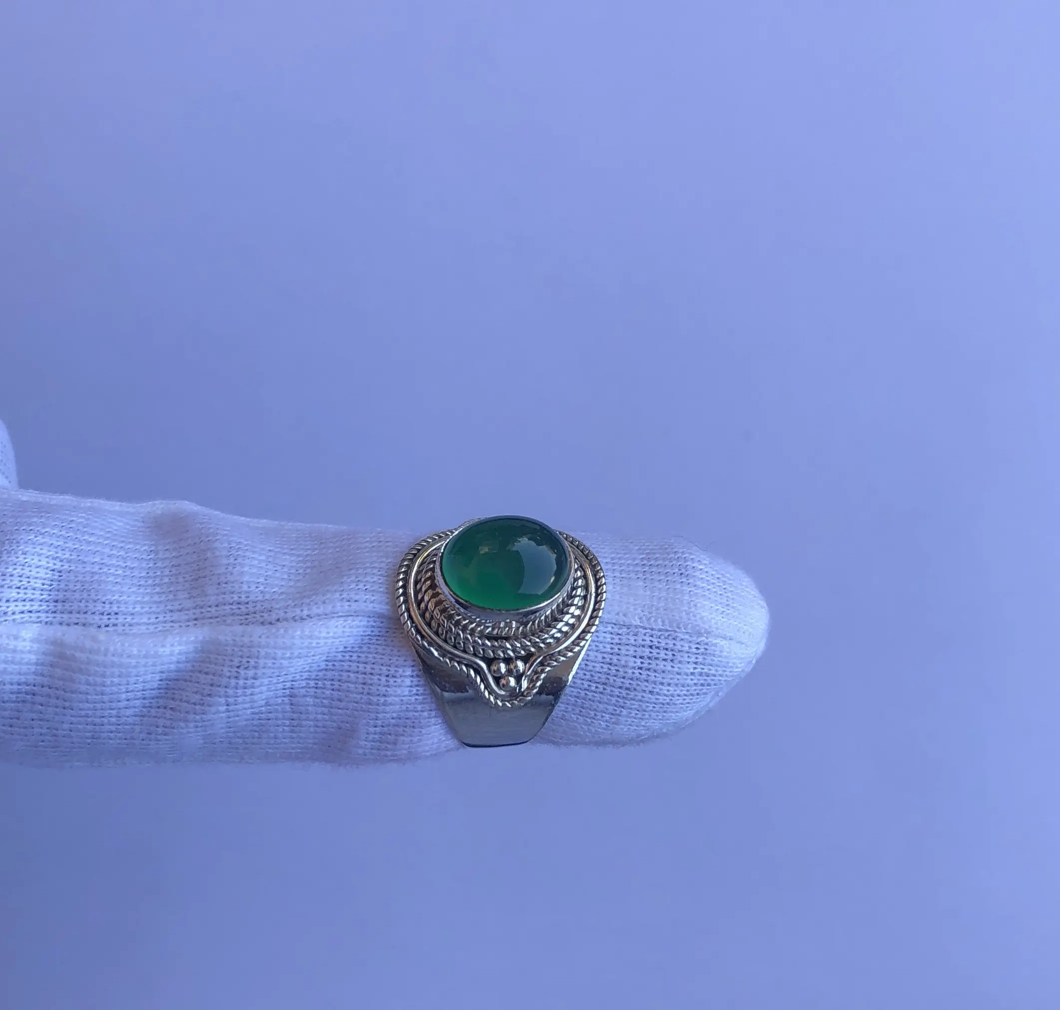 Natural Green Onyx Cabochon Handmade Ethnic Design 925 Sterling Silver Gemstone Ring Jewelry Shop Now at Factory Price Mens Men