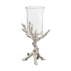 Support en métal en aluminium coulé robuste traditionnel, design en branches d'arbre, avec porte-bougie en verre transparent - Product Image 1