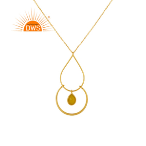 Collier en calcédoine jaune naturelle, chaîne stylée en or plaqué argent indien, fait à la main - Product Image 1