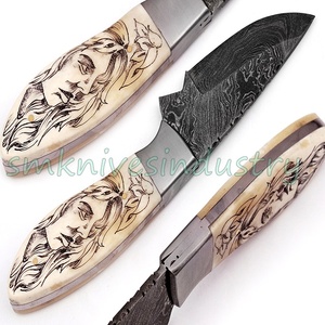 Belle Chasse Damas Fait Couteau avec Poignée En Os De Chameau De Scrimshaw (Smk1506) - Product Image 6
