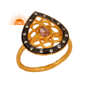 Anillo de turmalina de diseño con forma de pera, de plata de ley chapada en oro amarillo, anillo de cóctel, joyería al por mayor - Product Image 1