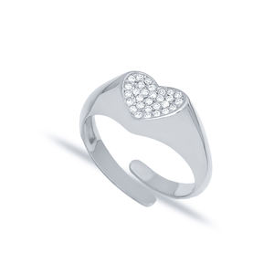 Anillo ajustable con diseño de corazón de piedra de circón de moda, venta al por mayor, joyería de plata esterlina 925 hecha a mano - Product Image 3