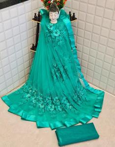 Festival Wear Look le plus attrayant Dola soie bordure dorée broderie travail Saree avec chemisier pièce femmes indiennes portent Surat Alphanumero - Product Image 6