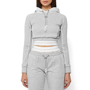 Top Quality Crop Top Hoodies New Fashion Mesh Banded <b>Hoodie</b> For women Full Sleeve Crop <b>Hoodie</b> - Product Image 1