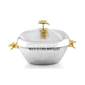 Olla de metal de doble pared con acabado dorado, hecha a mano cazuela de primera calidad, calentador de alimentos de metal al por mayor más vendido - Product Image 4