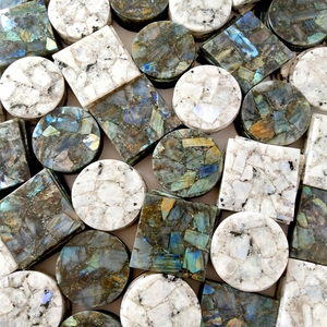 Juego de Posavasos de Labradorita Azul Arcoíris, Posavasos de Piedra Natural |   Juego de Taza y Posavasos de Ágata Natural, Decoración de Mesa de Lujo - Product Image 5