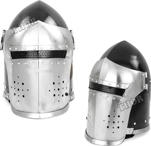 Mũ Bảo Hiểm Roman Knight ~ Mũ Bảo Hiểm Thời Trung Cổ Barbute Với Lớp Lót Bên Trong & Giá Gỗ Đánh Bóng Màu Đen - Product Image 5