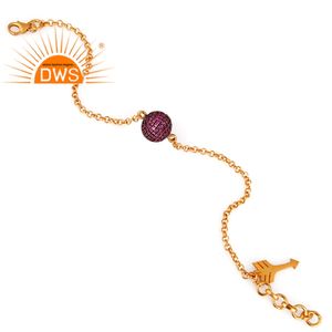 Bracelet indien en argent Sterling plaqué or 18k, joli bijou en perles de saphir rose, vente en gros - Product Image 2