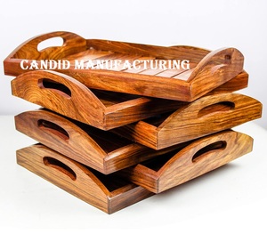 Bandeja de servicio de desayuno de bambú de un solo nivel rústica clásica bandeja redonda de madera para té y café con almacenamiento para sala de estar y restaurantes - Product Image 3