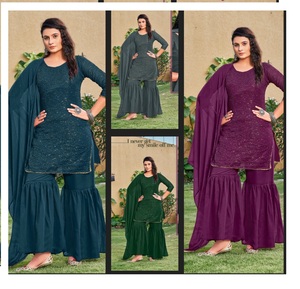 Tenue de soirée, similaire à une reine comme un coiffeur, Kurtis à coupe droite avec Dupatta, fausse Georgette, tissu avec broderie - Product Image 6