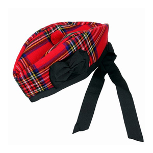 Glengarry <b>Hat</b> Black With Red White Check <b>Band</b> 100 Wool Hand Embroidered Badge Male Formal Four Seasons Adult Size 56-58CM - Product Image 4