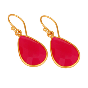 Bezel-Set Pear Cut Pink Chalcedony Gemstone <b>Dangle</b> <b>Earrings</b> 14k Gold Plated Sterling <b>Silver</b> Drop <b>Earring</b> Jewelry Wholesaler - Product Image 2