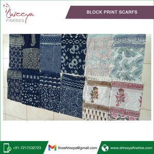 ผ้าพันคอพิมพ์ลายบล็อกแบบอินเดียดั้งเดิม ผ้าพันคอผ้าฝ้ายทำมือสำหรับผู้หญิง เสื้อผ้าชาติพันธุ์ ผู้จัดจำหน่ายส่งออก - Product Image 6