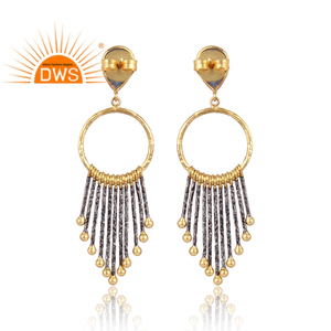 Pendiente de diseñador de Calcedonia azul de latón chapado en oro de diseñador, joyería de moda para mujer, regalo para su delicada colección - Product Image 3