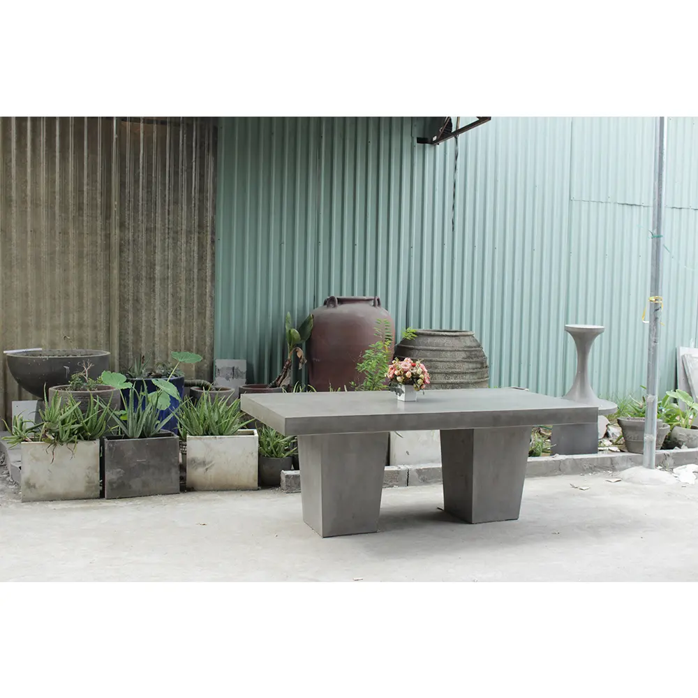 Modern Metal Mesa De Jantar e Cadeiras Set Garden Outdoor Furniture Top Seat Steel Wood peso leve banco de concreto ao ar livre