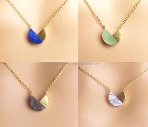 Collar de plata de ley 925 con gema turquesa, medio círculo, dorado, vermeil - Product Image 5