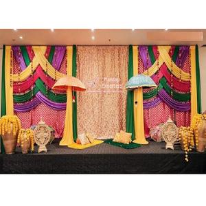 Muslim Heena Function Backdrop <b>Curtains</b> Decoration Elegant Muslim Mehndi Stage Backdrop <b>Curtains</b> Colorful Mehndi Stage Backdrop - Product Image 1