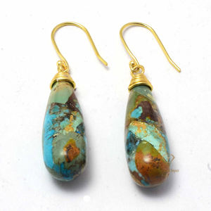Vente en gros de boucles d'oreilles de créateur en argent sterling 925 pierres précieuses turquoise boulder naturelles de haute qualité plaquées or pour les mariages - Product Image 2