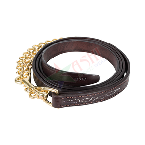 Vente en gros de plomb en cuir noir pour cheval licou de cheval en laiton massif avec chaîne en laiton pratique produit équestre - Product Image 2