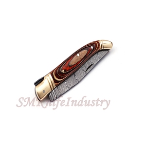 Custom Hand Forged Pocket Knife Hand Made Damascus Folding Knife with Leather Sheath Cover (smk1690) - Product Image 6